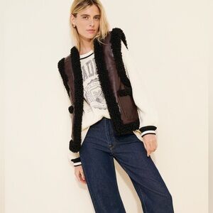 Like New! WeWoreWhatFaux Reversible Shearling Trim Leather Vest - Brown & Black